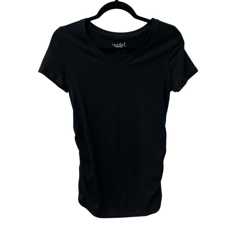 ISABEL MATERNITY T-SHIRT LIGHTWEIGHT BASIC SIDE RUCHED V-NECK BLACK SIZE XS NWT